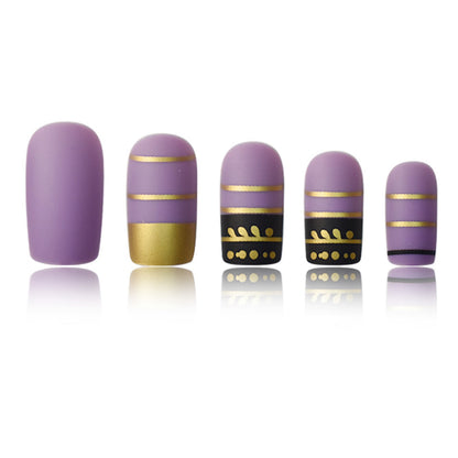 Trendy Press-On Nail Art with Decorative Gold Accents Acalora