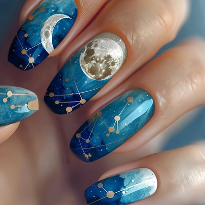 Dreamy artificial nails with moon and star design Acalora