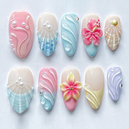 Decorative Press-On Nail Art Set with Premium Floral Designs Acalora