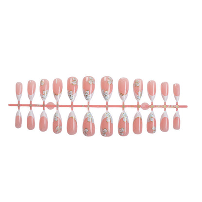 Floral Design Press-On Nail Set with Elegant French Tips Acalora