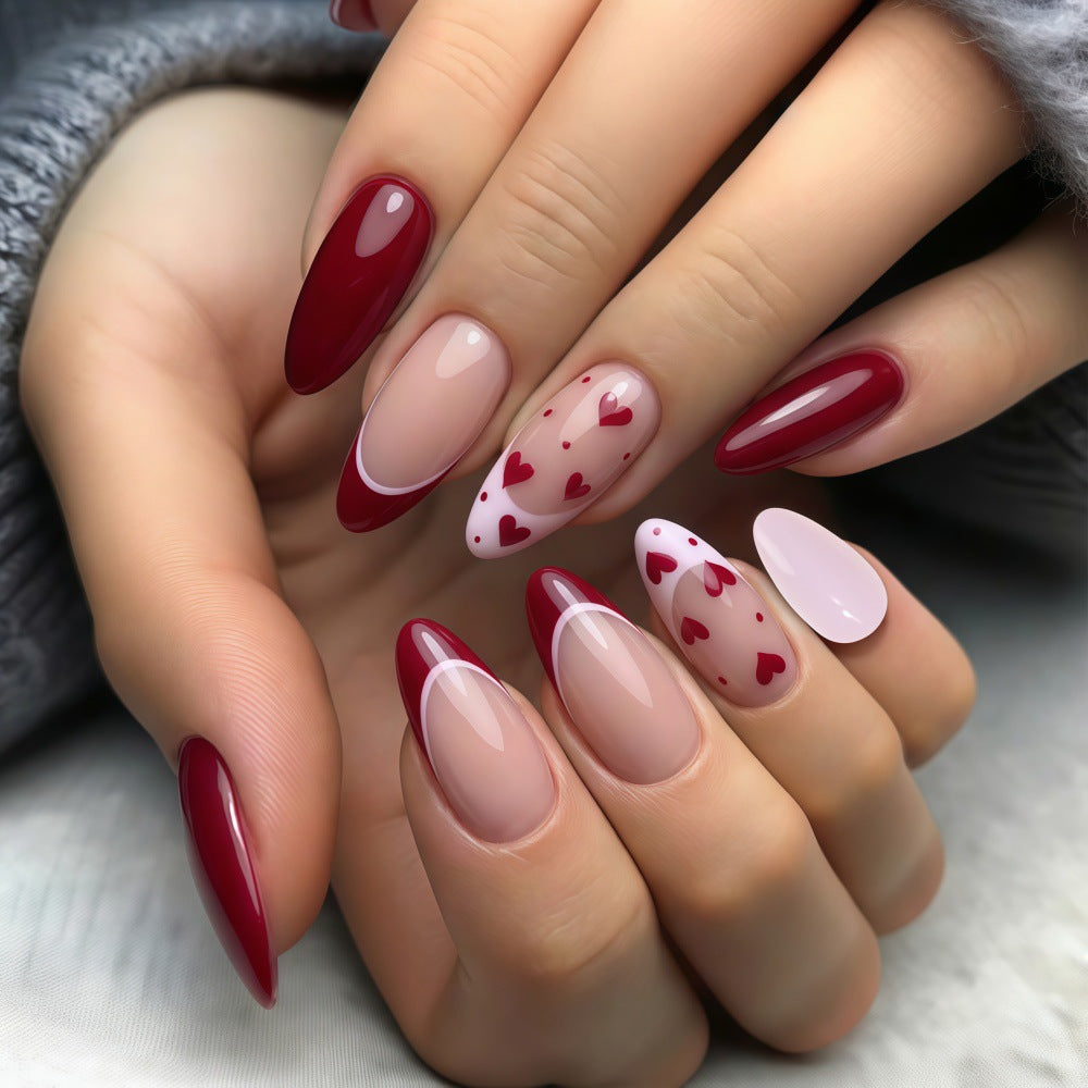 Artificial nails set with romantic heart designs Acalora