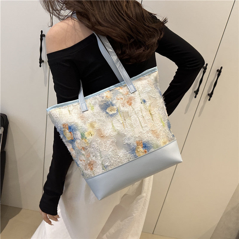 Artistic Floral Embroidered Tote Bag Acalora