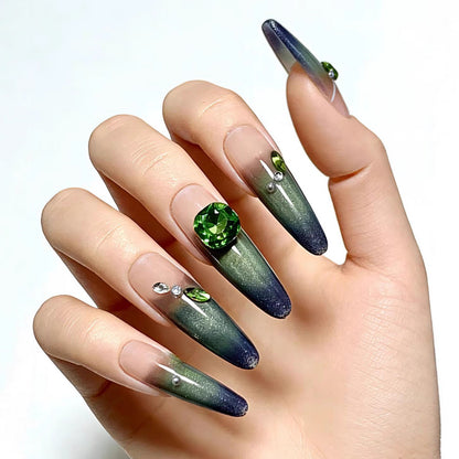 Artificial nails with elegant ombre design and rhinestone applications Acalora