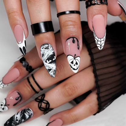 Artistic Halloween-Themed Press-On Nail Art Set Acalora