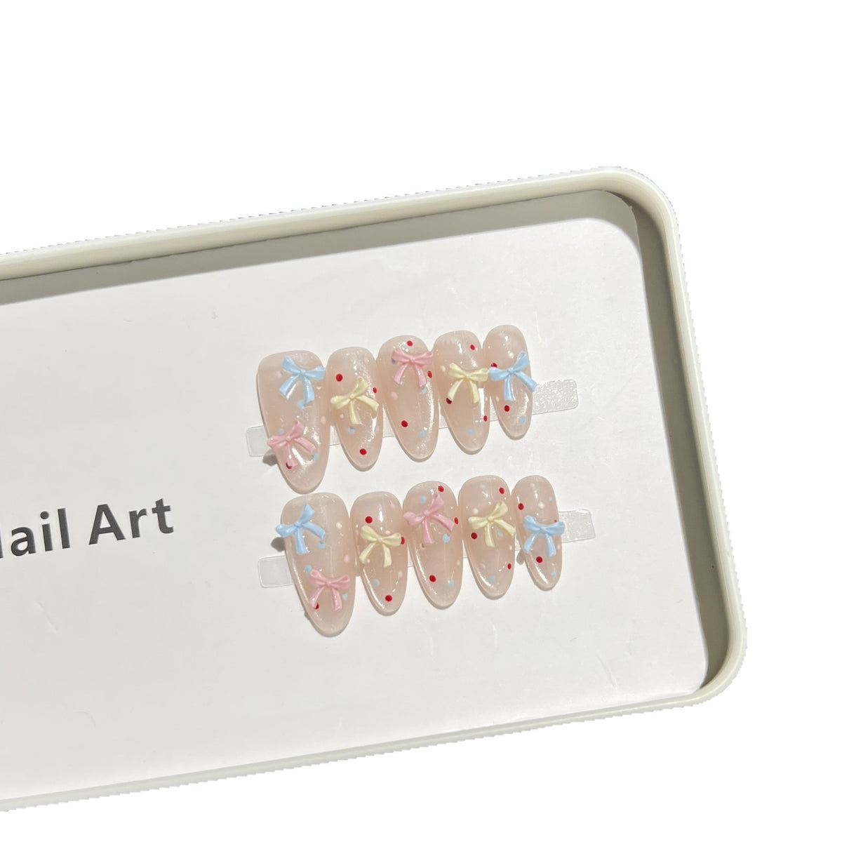Decorative Press-On Nail Set with Charming Bow and Dots Acalora