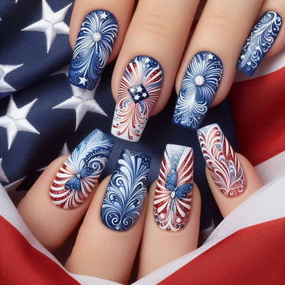 Creative acrylic nails with patriotic patterns Acalora