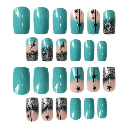 Artistic Gradient Press-On Nail Set with Star Design Acalora
