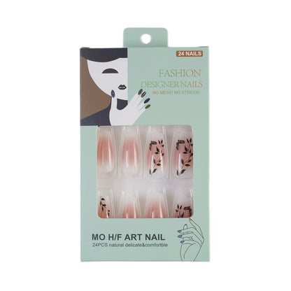 Press-on nails in elegant ombre design with floral accents Acalora