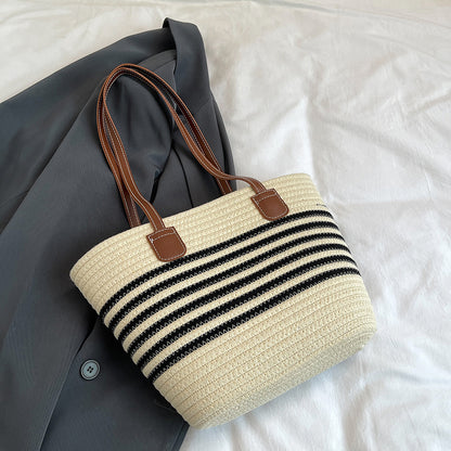 Striped Woven Beach Tote Bag Acalora