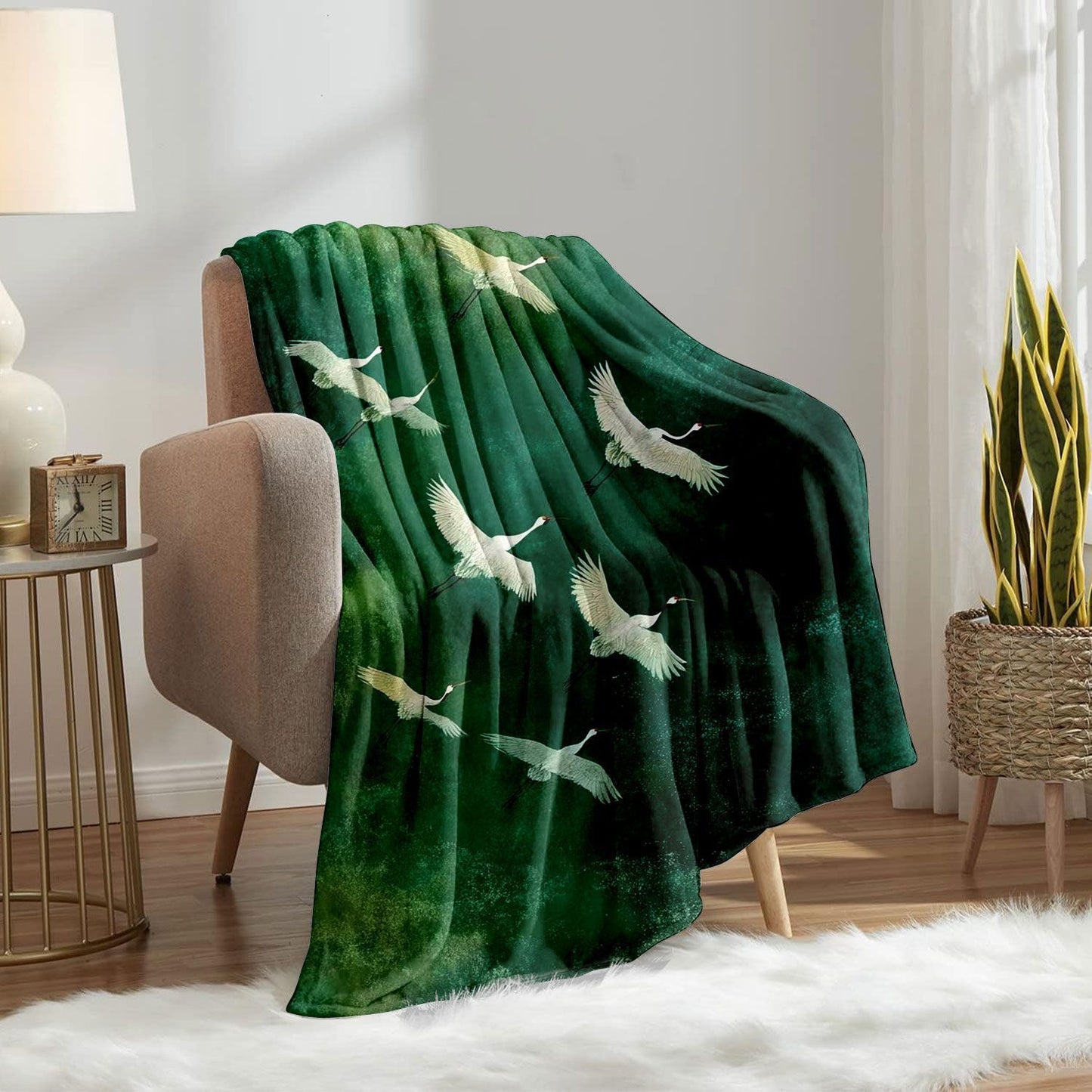 Artistic Crane Print Throw Blanket