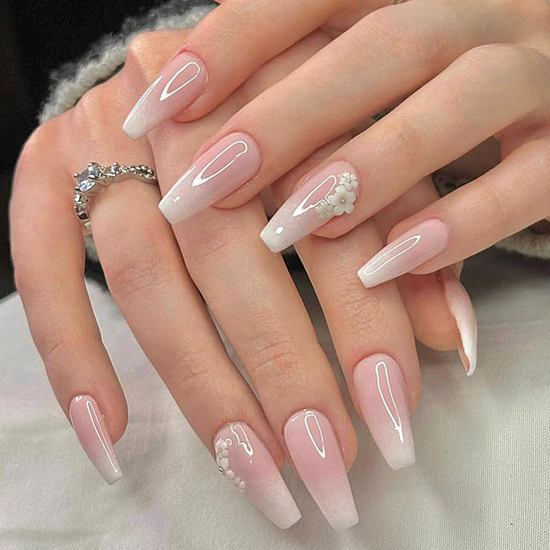 Elegant Press-On Nail Set with Floral Accents Acalora