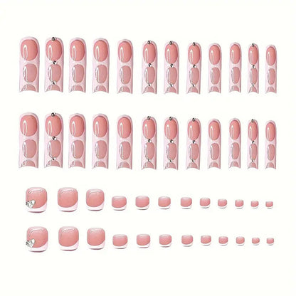 Stylish Press-On Nail Art Set with Rhinestone Accents Acalora