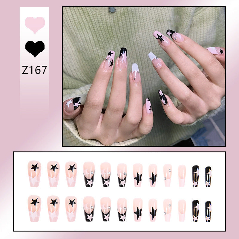 Nail art set with elegant wave patterns and delicate pearl accents Acalora