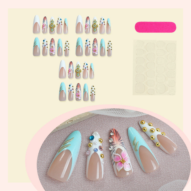 Artistic Decorative Press-On Nail Set with Floral Accents Acalora