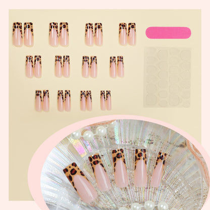 Stylish Press-On Nail Set with Modern Leopard Print Design Acalora
