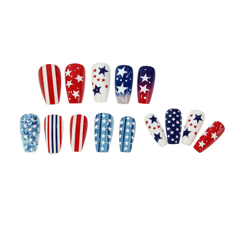 Artificial nails with patriotic star and stripe design Acalora