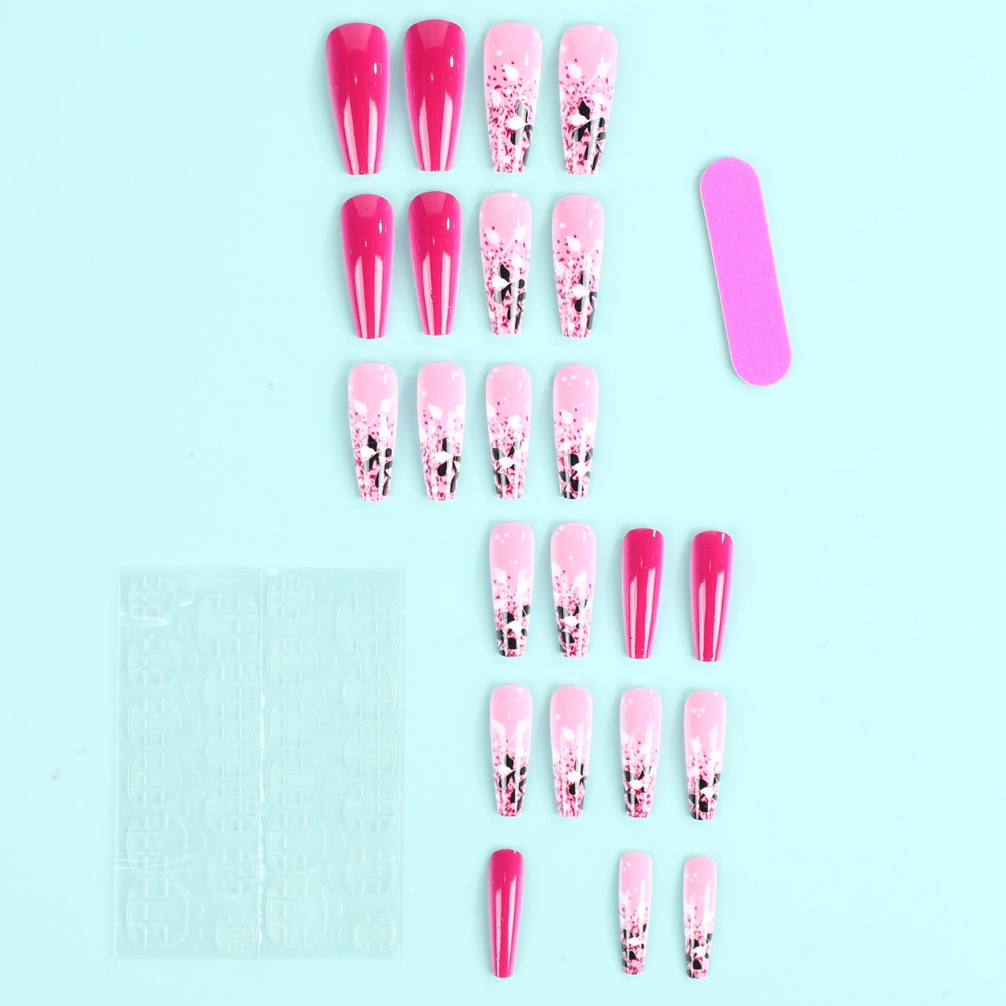 Artificial nails with floral and glittering accent Acalora