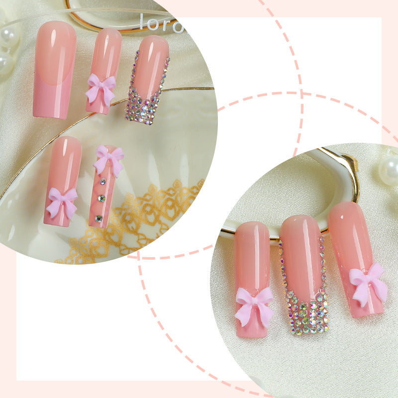 Decorative Nail Art Press-On Set with Bow and Gem Accents Acalora