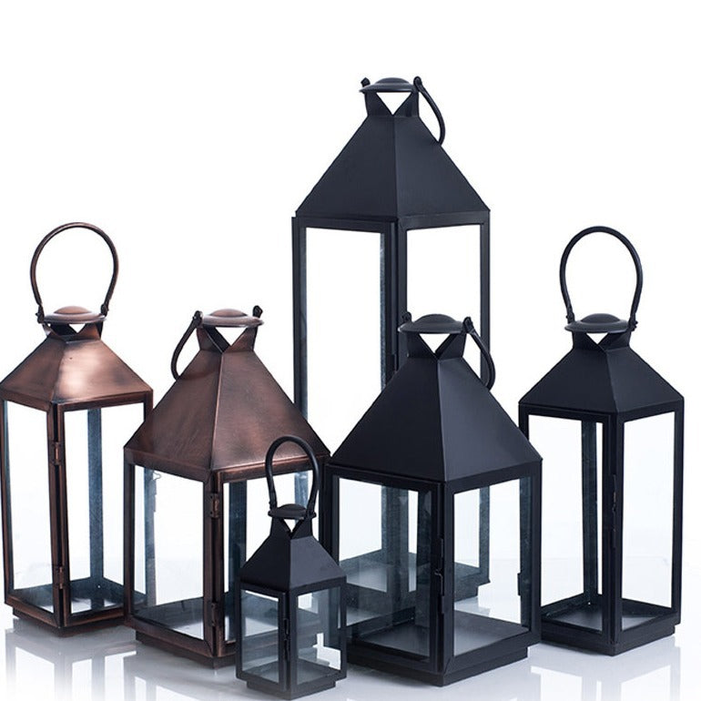 Multi-Size Metal and Glass Lantern Collection Acalora