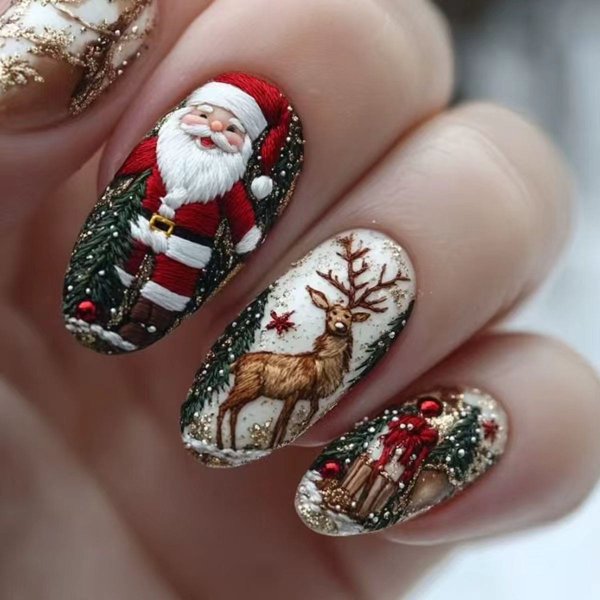 Festive Reindeer and Santa Nail Art Acalora