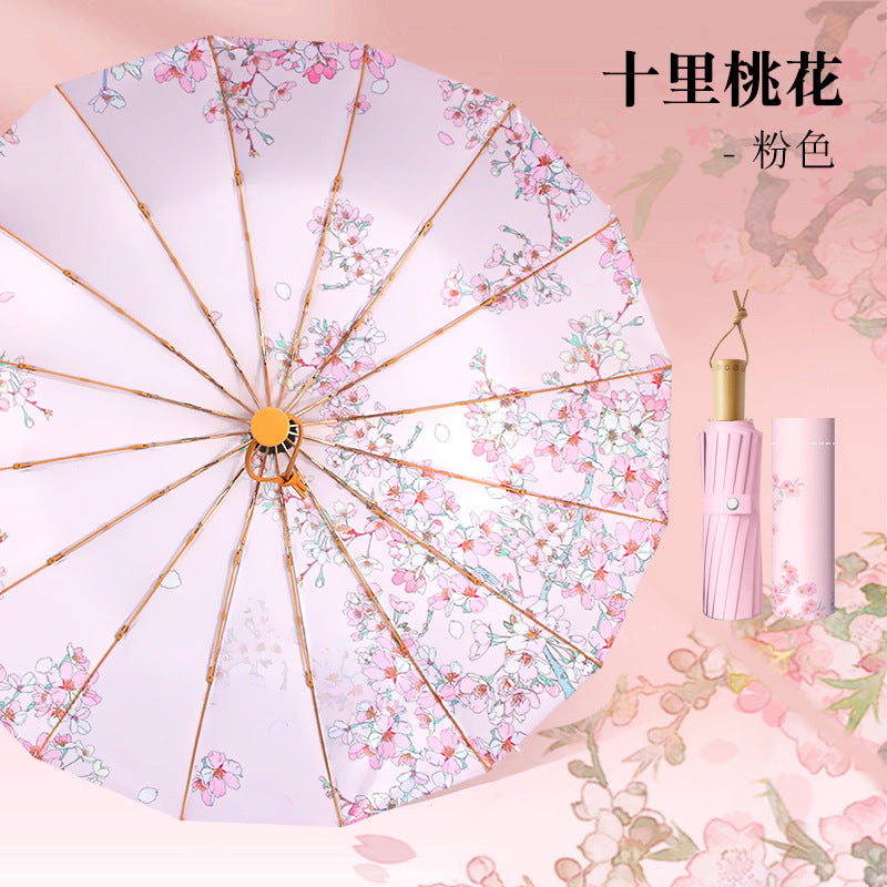 Women's Foldable Umbrella with Floral Accents and Sturdy Frame Kalsten