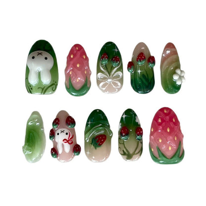 Playful Strawberry Design Press-On Nail Set Acalora