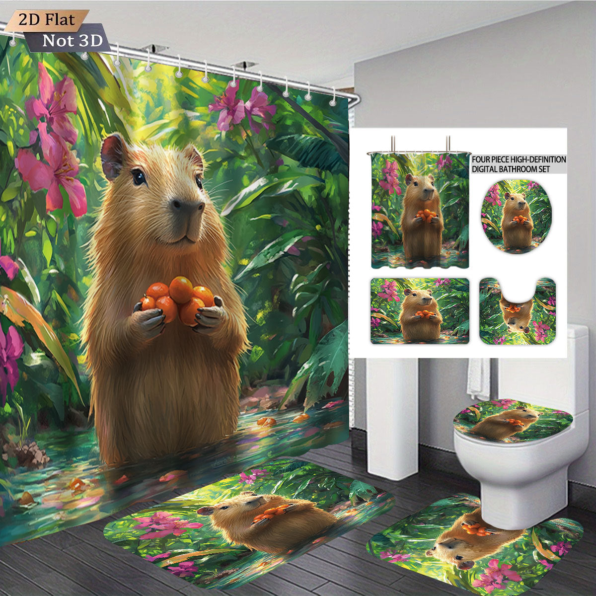 Cute Bear-Themed Four-Piece Bathroom Set