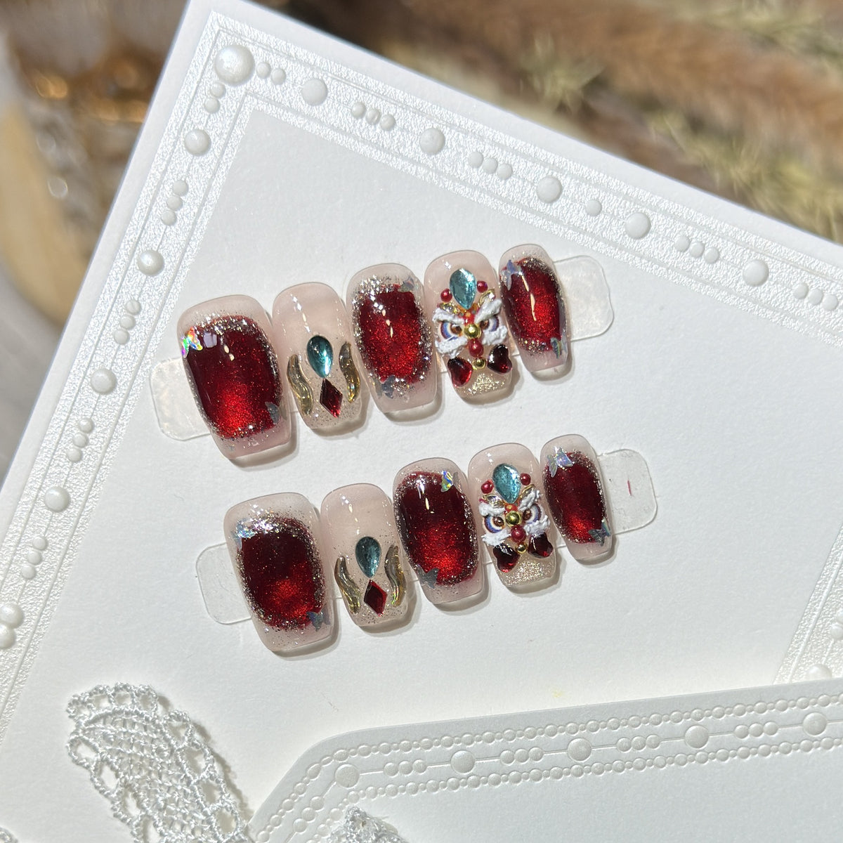 Decorative Press-On Nail Art Kit with Gemstone Accents Acalora