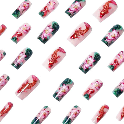 Artistic Water Lily and Koi Fish Nail Art Acalora