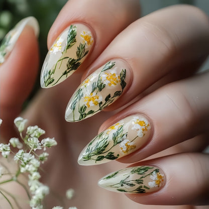 Handmade art nails with floral accents Acalora