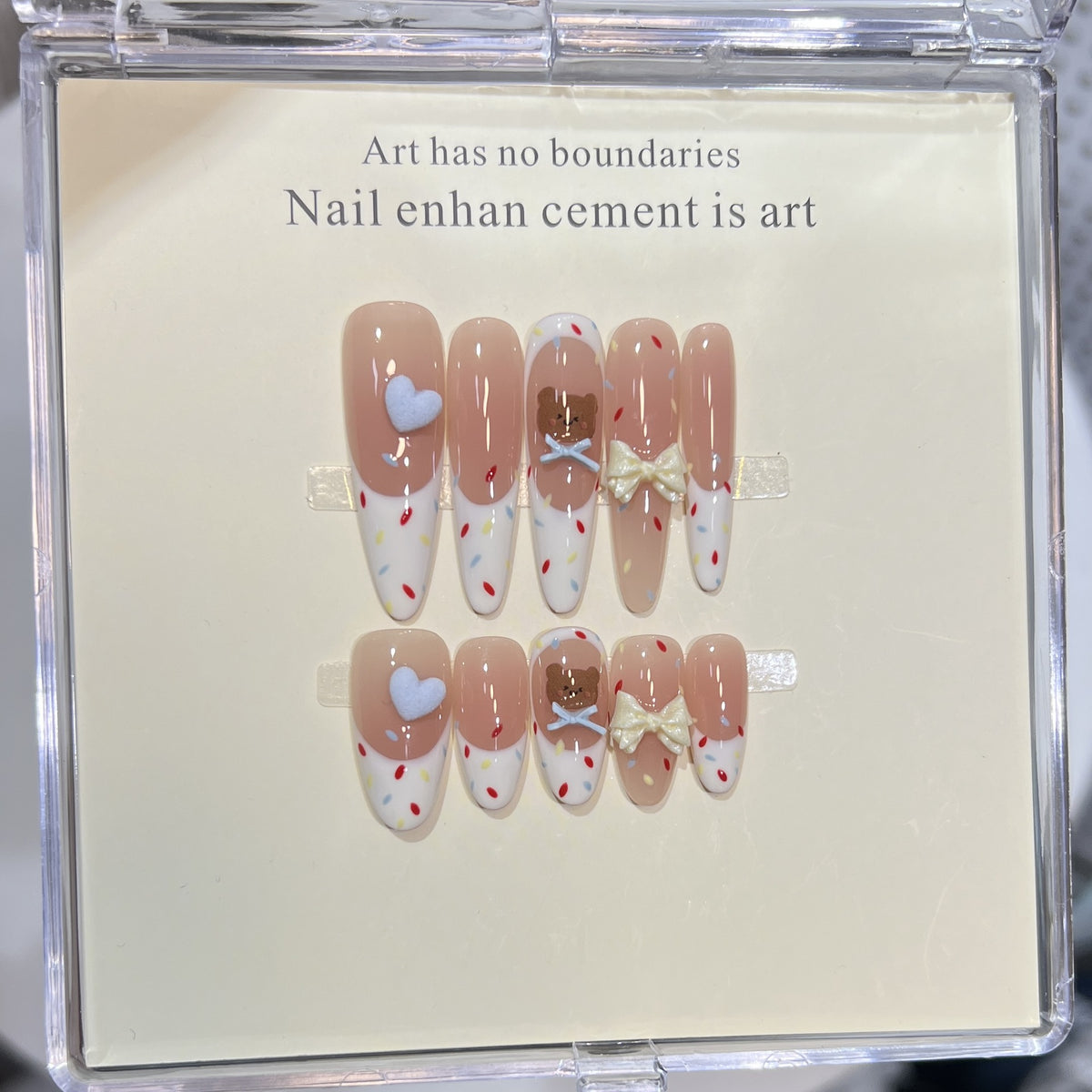 Decorative Stiletto Press-On Nail Art Set with Cute Character Accents Acalora