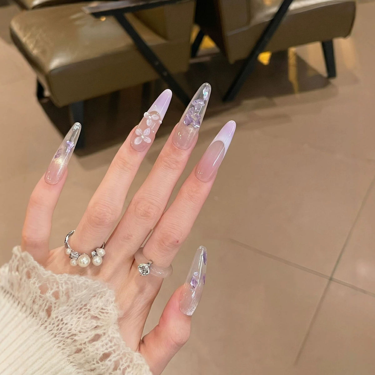 Floral-Inspired Stiletto Press-On Nail Design Acalora