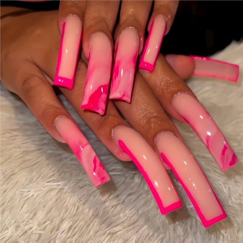 Trendy Long Marble Effect Press-On Nails Acalora