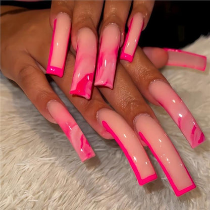 Trendy Long Marble Effect Press-On Nails Acalora