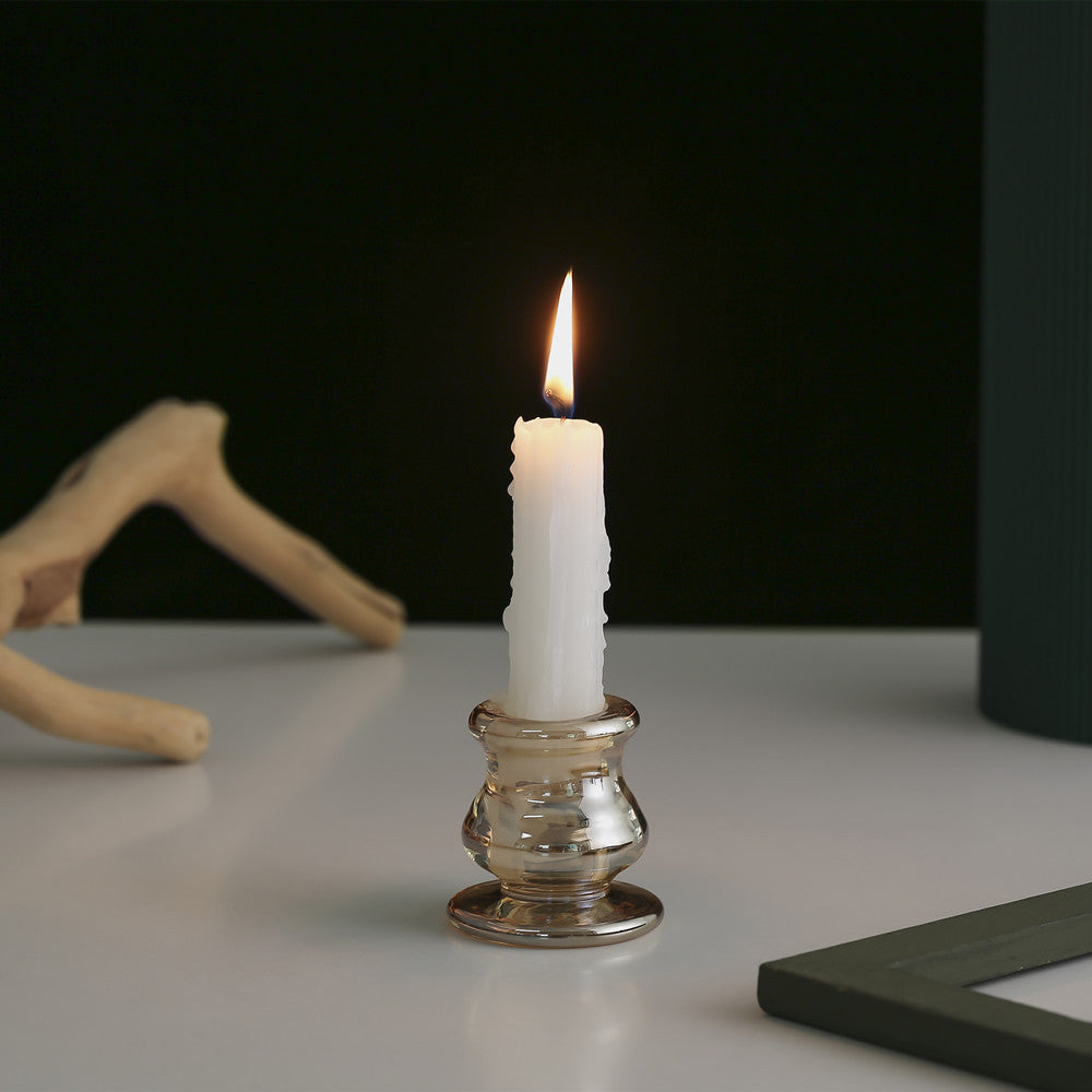 Handblown Smoky Glass Taper and Short Pillar Candle Holder Acalora
