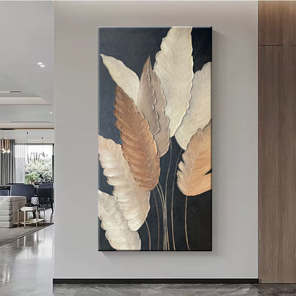 Textured Leaf Motif Canvas Wall Art