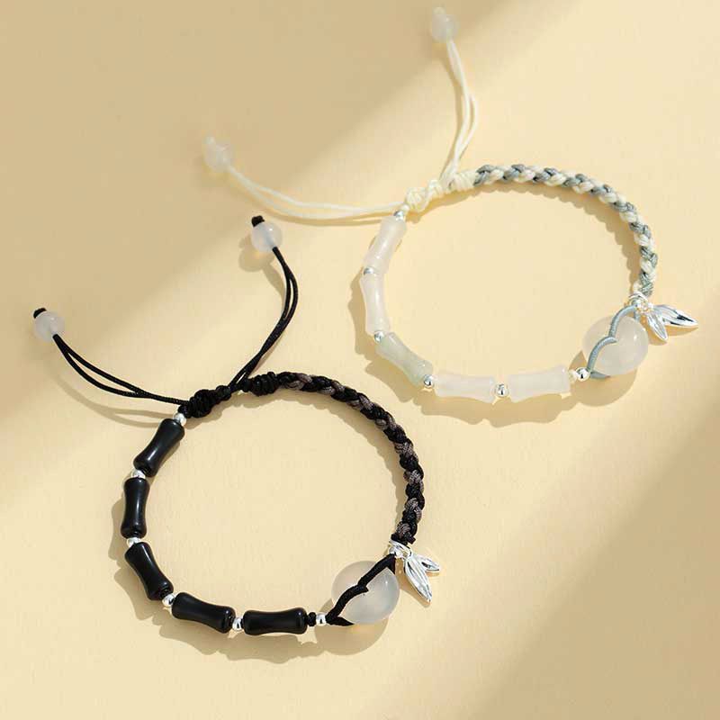 Adjustable Gemstone and Leaf Charm Bracelet Acalora