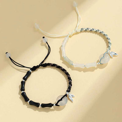Adjustable Gemstone and Leaf Charm Bracelet Acalora