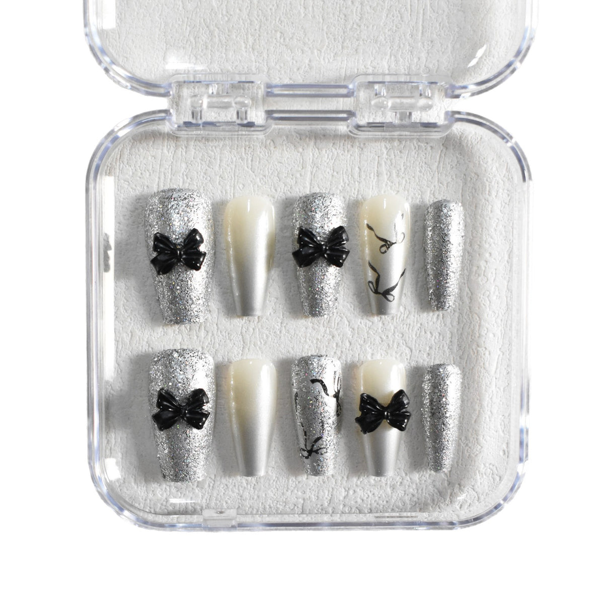 Glittery Bow-Accent Press-On Nail Set Acalora
