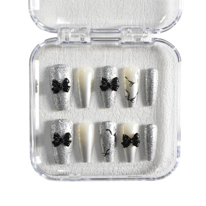 Glittery Bow-Accent Press-On Nail Set Acalora