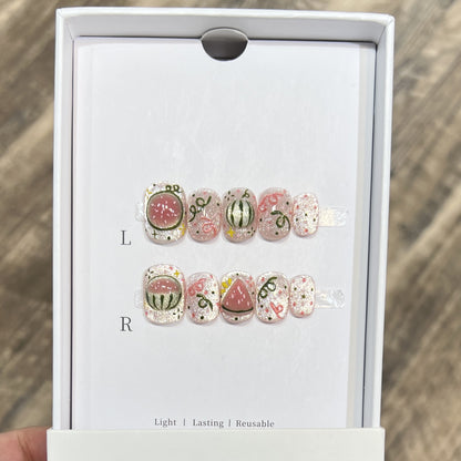 Artistic Press-On Nail Art Set with Watermelon Theme Acalora