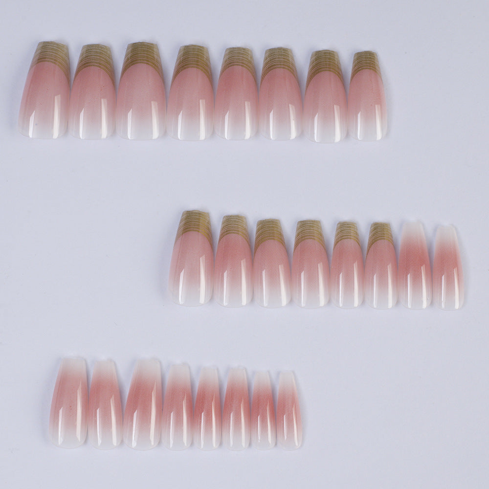 Acrylic Nail Set with Elegant Ombre Design and Golden Accents Acalora
