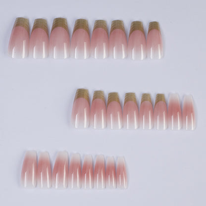 Acrylic Nail Set with Elegant Ombre Design and Golden Accents Acalora
