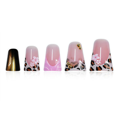 Decorative Press-On Nail Art with Floral and Leopard Accents Acalora