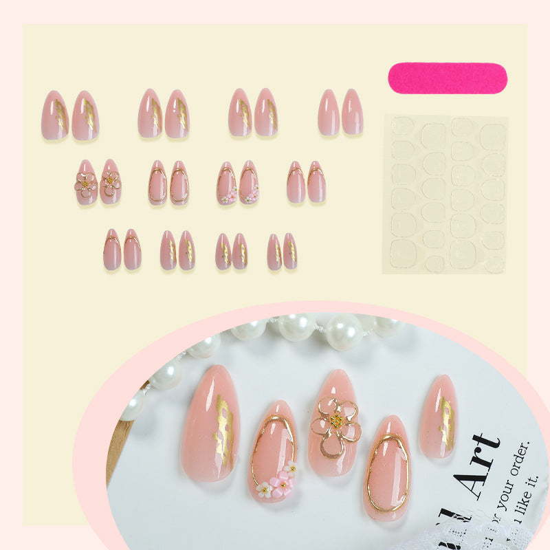 Decorative Press-On Nail Art Set with Elegant Floral and Gold Accents Acalora