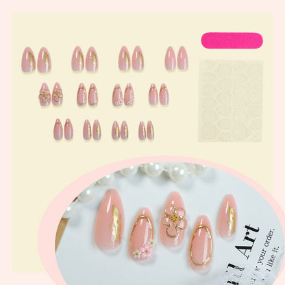 Decorative Press-On Nail Art Set with Elegant Floral and Gold Accents Acalora
