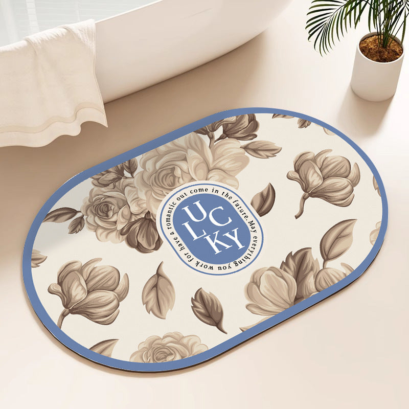 Oval Floral Bath Mat