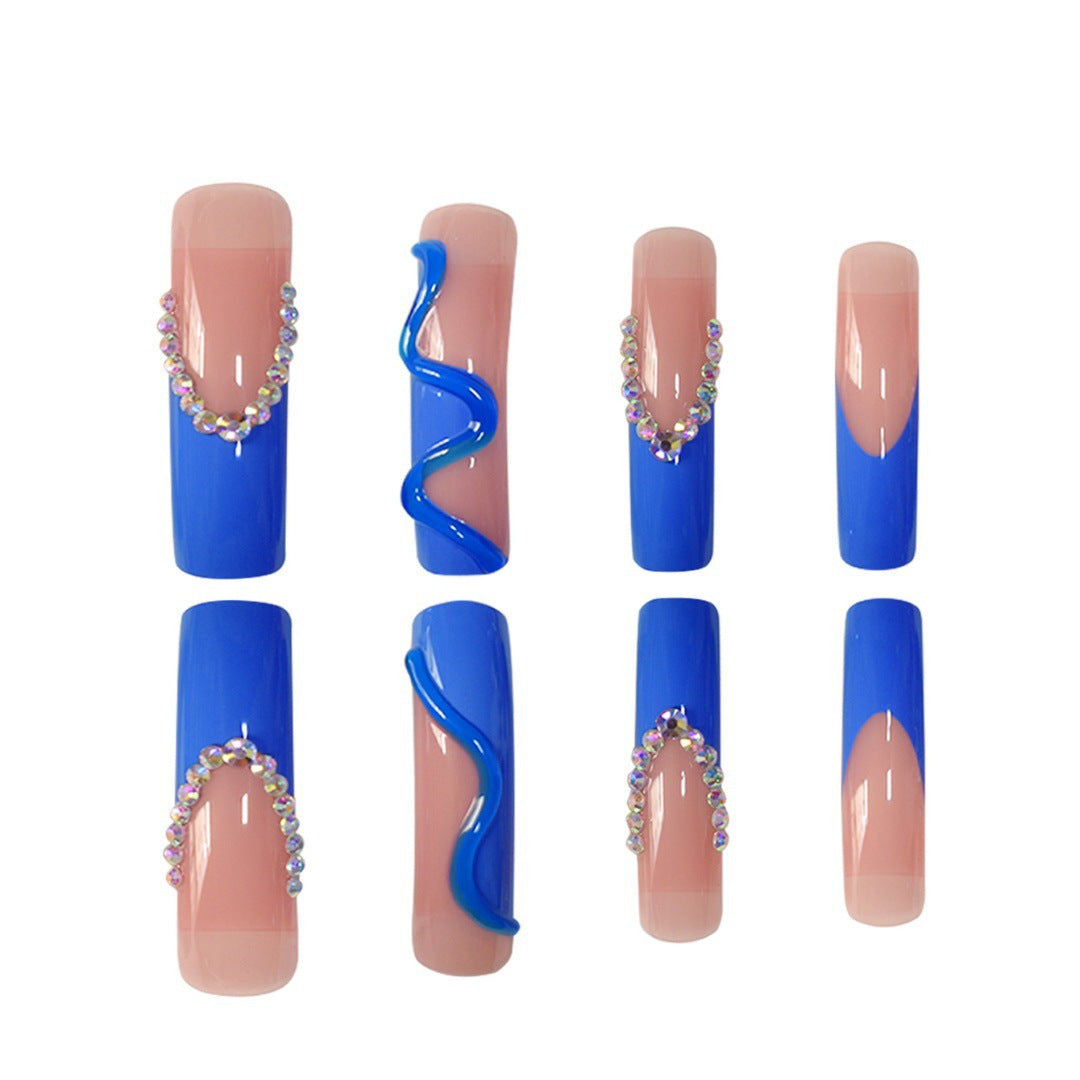 Decorative Long Acrylic Press-On Nails with Rhinestone Accents Acalora