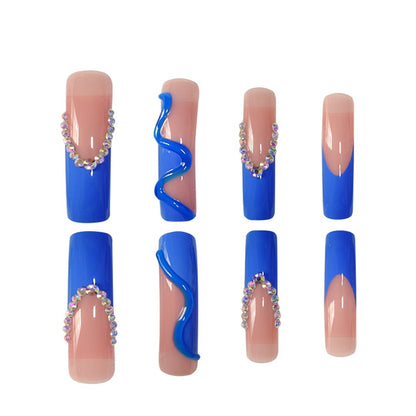 Decorative Long Acrylic Press-On Nails with Rhinestone Accents Acalora