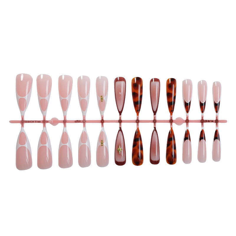 Artistic Press-On Nail Set with Unique Tortoiseshell and Subtle Floral Designs Acalora